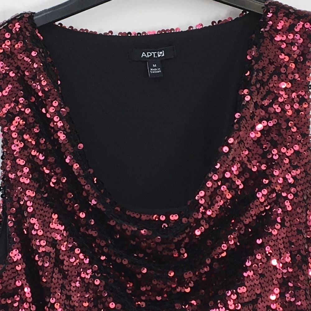Apt. 9 Sleeveless Burgundy Deep Red Sequins Cowl Scoop Neck Party Dress Size M - Picture 3 of 8